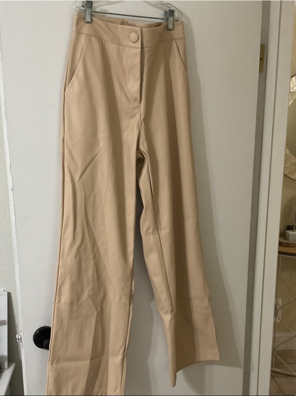 Wide Leg Bootcut Pants in Beige Leather Italy